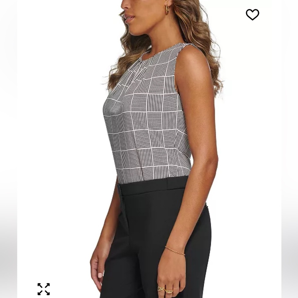 Calvin Klein Pleat-Neck Blouse - Size XS | Color: White/Black